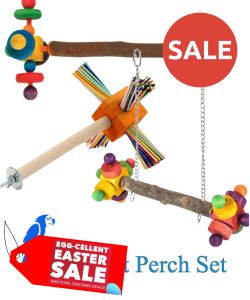 Parrot-Supplies 3 X Wooden Parrot Perch & Swing Set 